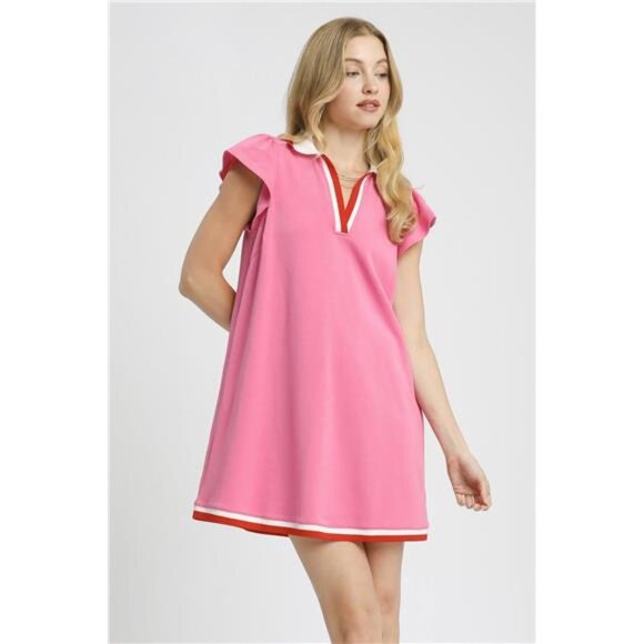 Umgee Contrast Trim Cap Sleeve Mini Dress - Picture 2 of 4